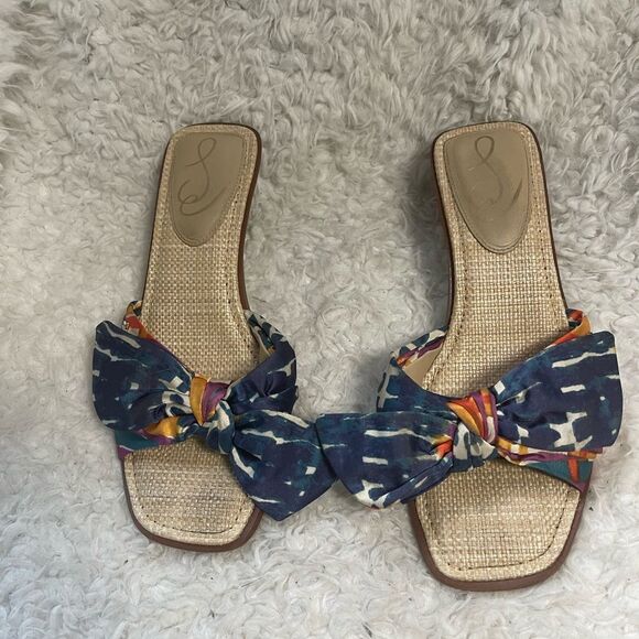 Sam Edelman Darcie multicolor satin fabric slip on Kitten-Heel Sandals SZ9M - Picture 6 of 11